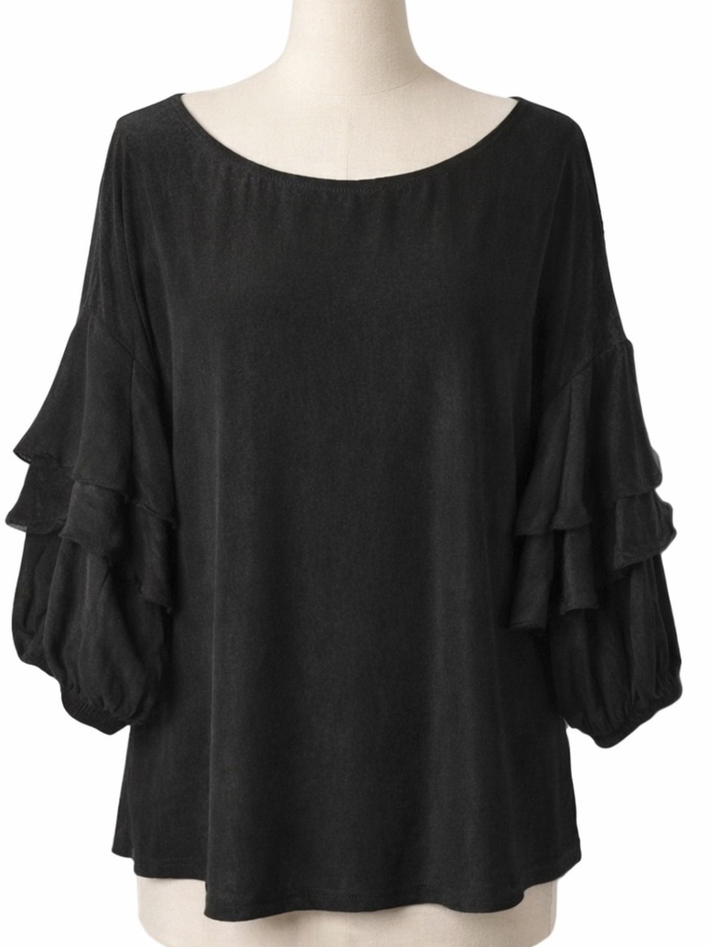 Umgee Black Ruffle-Sleeve Tunic